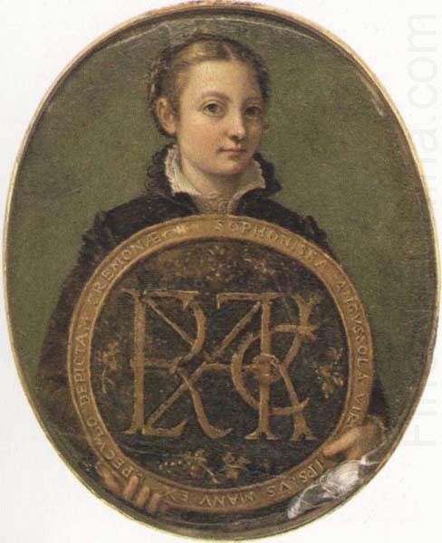 Self-Portrait Holding a Medallion with the Letters of her Father s Name,, Sofonisba Anguissola